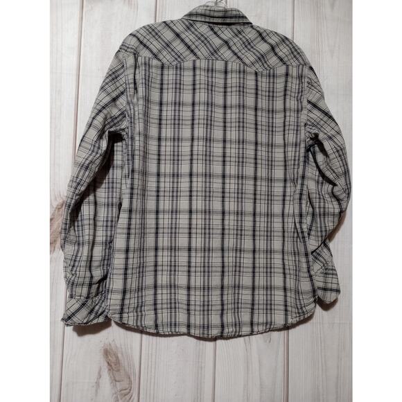 Machine Shirt Mens Large Gray Black Plaid Pearl Snap Western Cowboy‎ Rodeo Top - Picture 5 of 7